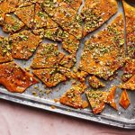 saffron rose water brittle with pistachios and almonds
